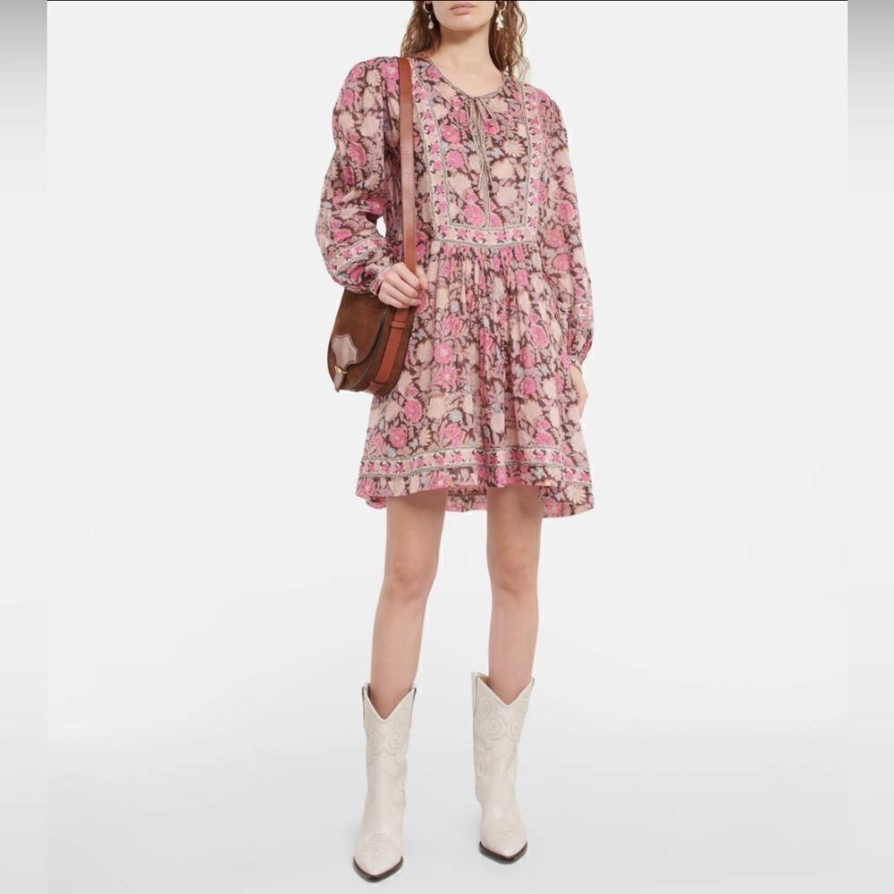 Isabel Marant Toile Gilinesia Floral Cotton Peasant Minidress Size 36/Us Size 4
